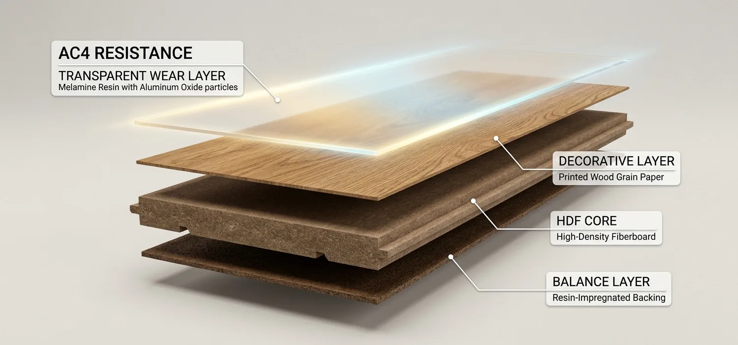 ساختار لایههای پارکت لمینت و لایه اورلی مقاوم AC4